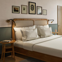 Simple modern solid wood double bed home Nordic rattan 1 5 meter single bed bed and breakfast solid wood 1 8 meter rattan bed