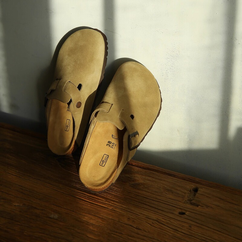 Real Wool Birkenstock Retro Genuine Leather Cork Sole Slip-On Plush Height-Increasing Lazy Closed-Toe Half Slippers for Women
