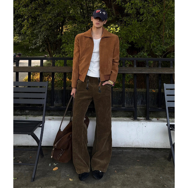 Barn-Style Brown Suede Work Jacket for Men and Women, Autumn Brown Faux Suede Lapel Short Shoulder-Length Jacket