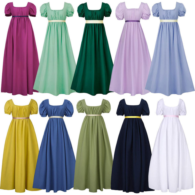 Bridgerton Vintage Regency Dress High-Waisted Ball Gown Victorian Tea Dress Halloween Costume