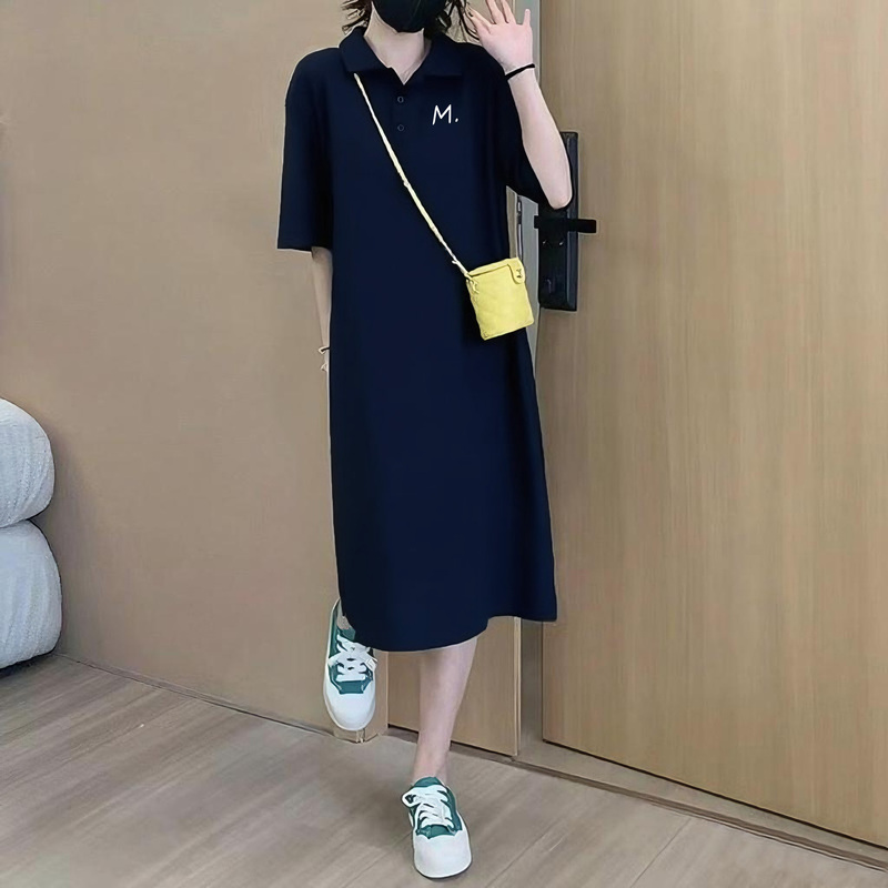Fat Sister Summer 2025 New Plus-Size Polo Shirt Short-Sleeved Dress Women's Design Mid-Length T-Shirt Dress