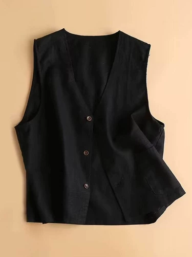 Брендовый однотонный жилет для отдыха, майка топ, куртка, из хлопка и льна