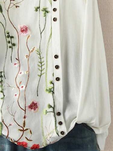 Модная рубашка, лонгслив, с вышивкой, из хлопка и льна