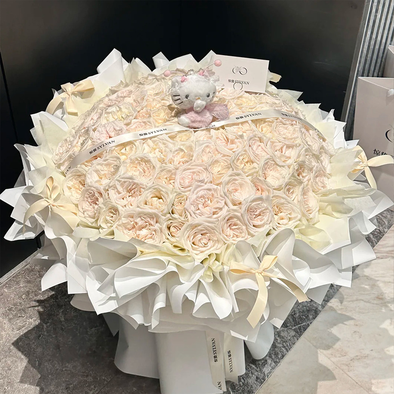 99 White Lychee White Roses Bouquet, Fresh Flower Delivery, Same-City Birthday Delivery, Shanghai, Guangzhou, Hangzhou, Chengdu, Nationwide Delivery