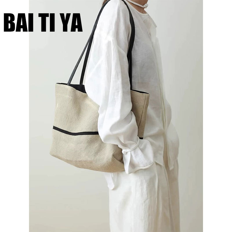 Bai Ti Ya Heavy-Duty Imported Raindrop Linen Shoulder Bag Large Capacity Handbag Niche Versatile Casual Tote Bag