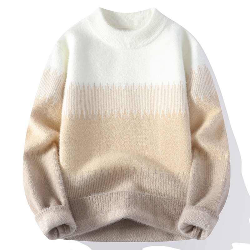 Men's Sweater, Autumn and Winter Style, Mink Velvet, Thickened, Trendy Brand Knitwear, Base Layer Shirt, Warm Clothing for High School Students