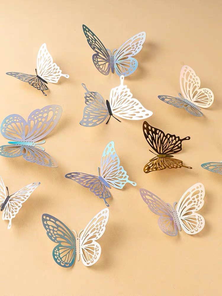 3d Stereoscopic Dazzling Hollowed-out Butterfly Wall Sticker Living Room Wall Surface Flowers Decoration Butterfly Creative Stickers Self-Paste-Taobao