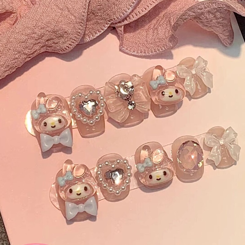 Children's Wearable Nails for 11-Year-Olds, 10-Year-Olds, 2024 New Style, Girls' Pure Handmade Long-Lasting Fake Nails, Nail Art Patches, Nail Art