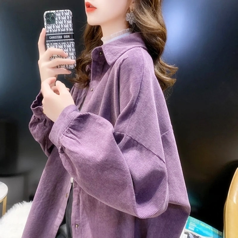 コーデュロイの厚手のシャツジャケットレディース春と秋のデザインニッチレトロトップゆったり多用途BF長袖シャツ