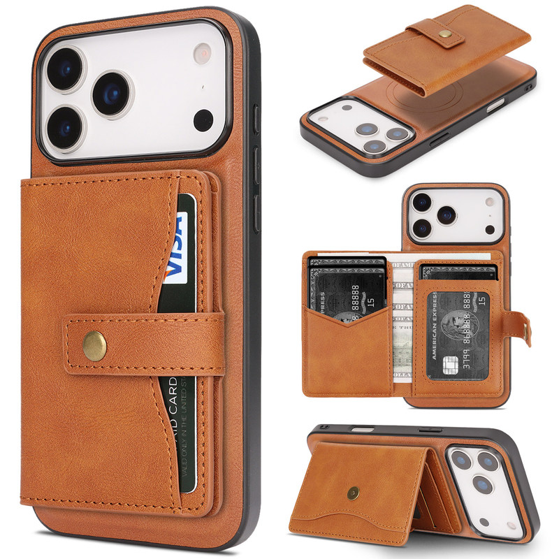 Flip-Top Magnetic Card Holder Suitable for Apple 17 Phone Case 16Pro New Leather Iphone17Promax High-End Feel 15 Can Hold Cards 14Plus Storage 13 Anti-Drop 12 Cover