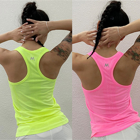 Fluorescent color sports vest women's slim outer wear I-shaped yoga top sleeveless quick-drying T-shirt running fitness