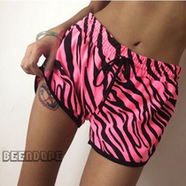 Fitness female AA wind fluorescent rose hot pants sexy sports leisure running zebra pattern BAO WEN Sao pink shorts