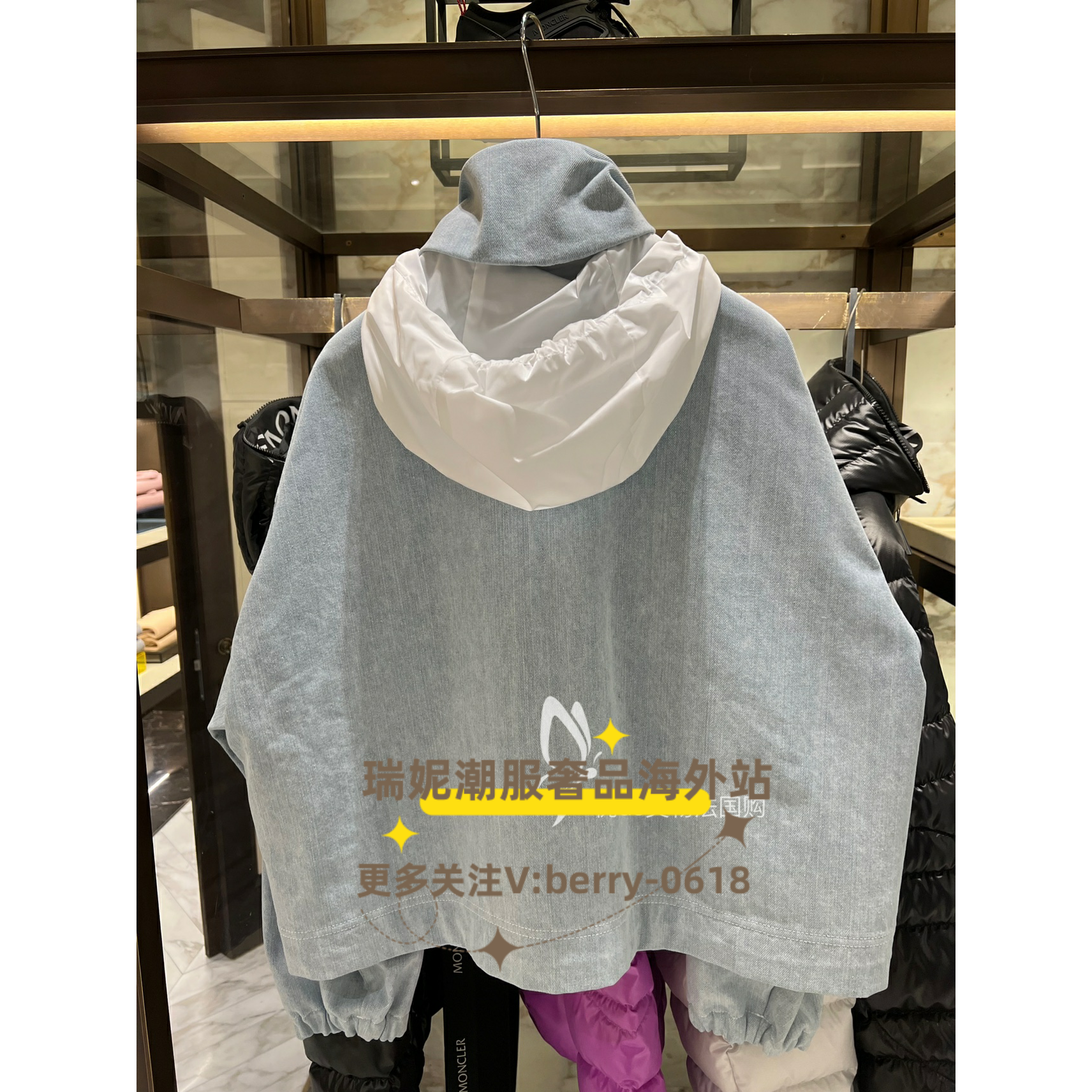 Пиджак тренч с капюшоном из денима короткий весенне-летний Moncler/Monter Ms. SEVERAU, сикл