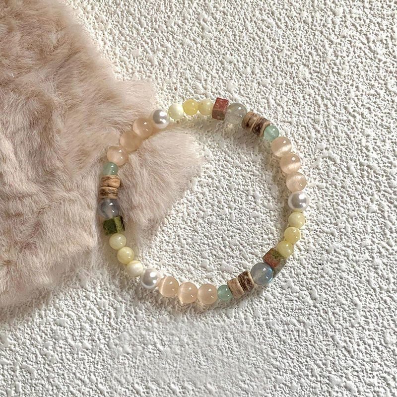 Ethnic Style Cat's Eye Stone Pearl Coconut Shell Bracelet for Women, Summer Retro Versatile Niche Exquisite Temperament 2025 Super Popular Bracelet