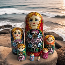 Girls characteristic creative TV cabinet Russian nesting doll log home 7-layer hand-painted engraved and painted Christmas wood