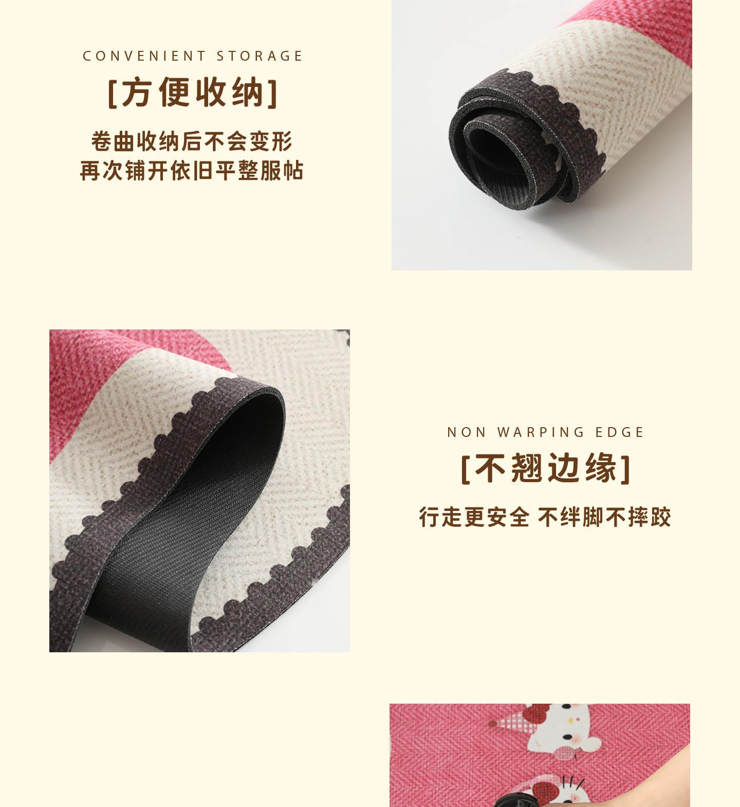 Cartoon Kitty diatomite floor mat, water and oil absorbent, non-slip two-piece set, wear-resistant and non-slip kitchen floor mat