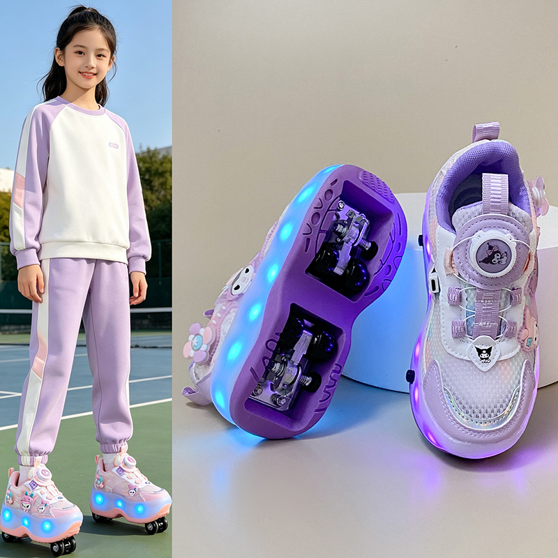 Kuromi Roller Shoes for Girls, Spring and Summer 2026 New Model, Front and Rear Four Wheels Retractable, Children's Size 27 Roller Skates for Boys Kuromi Roller Shoes for Girls, Spring and Summer 2026 New Model, Front and Rear Four Wheels Retractable, Children's Size 27 Roller Skates for Boys