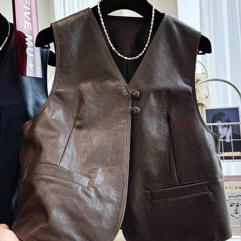 Retro Old Money Style Leather Vest for Women 2026 New Spring and Autumn Sleeveless Pu Leather Vest Jacket Top Retro Old Money Style Leather Vest for Women 2026 New Spring and Autumn Sleeveless Pu Leather Vest Jacket Top