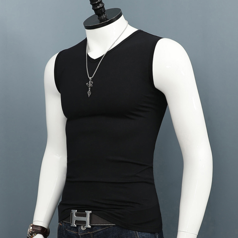 Men's Summer Sleeveless V-Neck Vest, Pure Cotton Slim Fit Sleeveless T-Shirt, Outerwear for Students, Basketball Sports Top