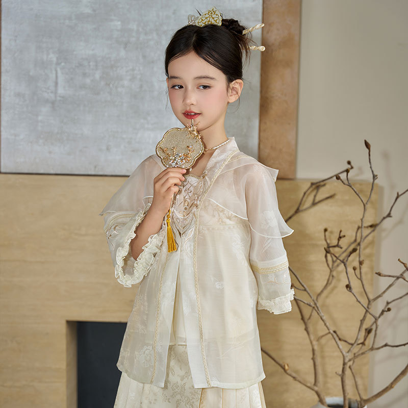 Thirteen Years Old Children's Clothing [Xi'An Museum Co-Branded Edition - White Jade Golden Stamen] Hanfu for Girls, New Super Fairy-Like Summer Dress