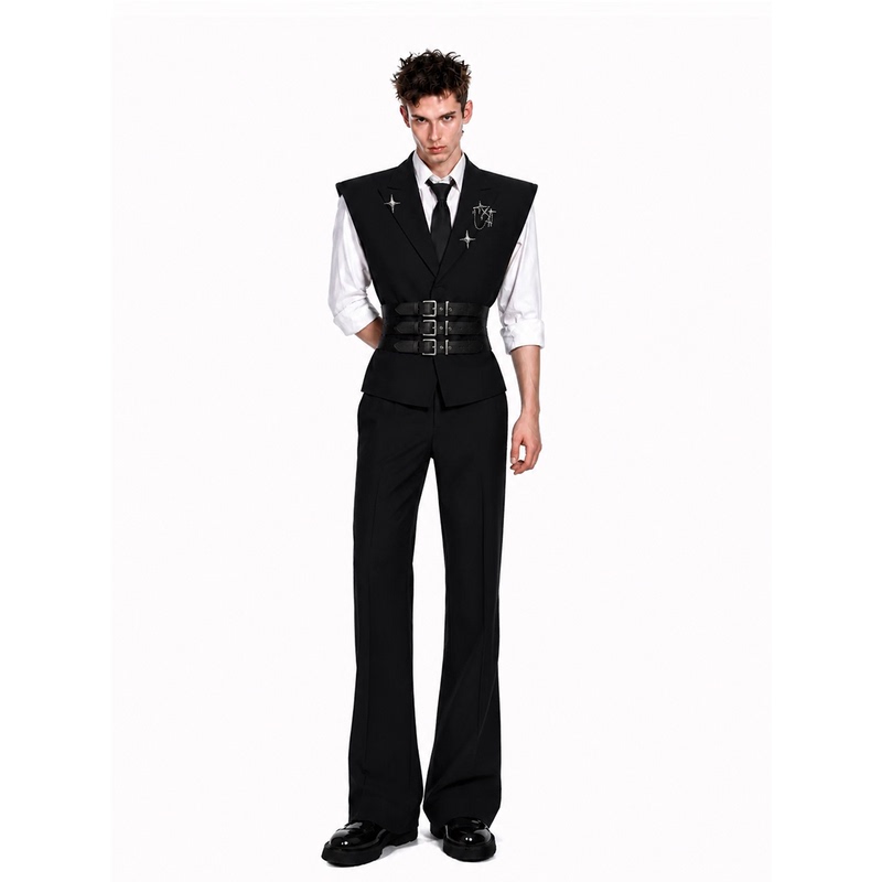 Chela【Yuanjian Gong】Designed Waist-Cinching Suit Vest for Stage Performance Sleeveless Suit Vest Top for Men