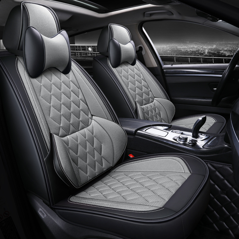 New 6D Full-Surround Leather and Breathable Mesh Car Seat Cushion, Summer Car Mat, Car Seat Cover, Universal Seat Cushion Cover for All Seasons