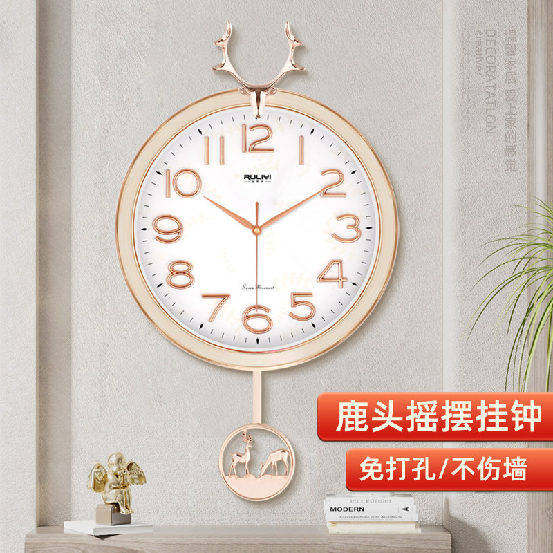 2023 new hanging clock living room home fashion light extravaganza free of punch hanging modern minimalist atmosphere hanging wall clock table-Taobao