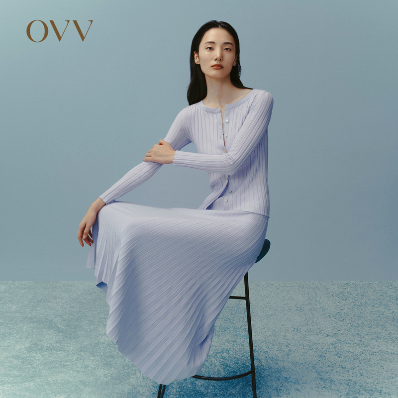 [Machine Washable Golden Wool] Ovv Autumn and Winter Women's Classic Ribbed Wool Knitted Cardigan Gnzaj32115A