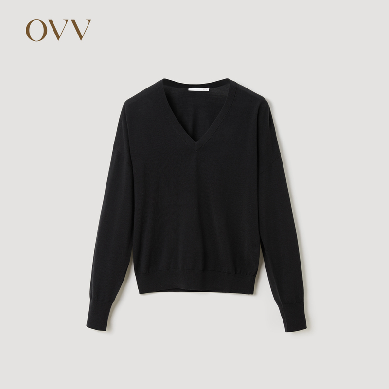 [Machine Washable Golden Wool] Ovv Autumn and Winter V-Neck Loose Wool Long-Sleeved Knitwear Gnzaj32102A
