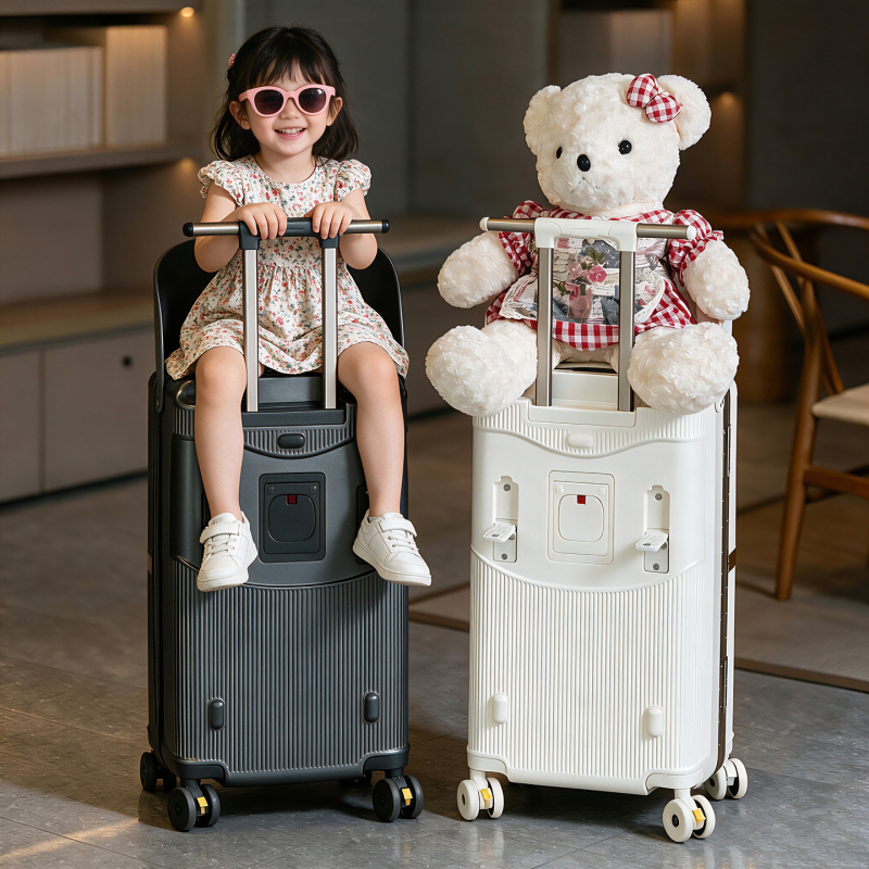 Manlvs Children's Ride-On Suitcase, a Carry-On Suitcase with a Seat for Moms to Travel with Their Kids, 24-Inch Travel Suitcase for Outings with Children
