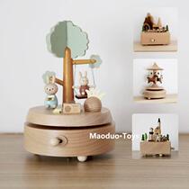 Wooden rotating train music box music box handmade birthday gift creative gift for boys and girls babies