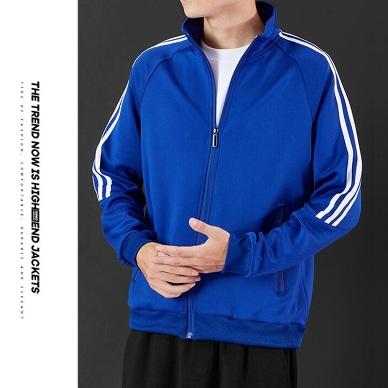 Sports Jacket for Male Students, School Uniform, Three-Stripe Stand-Up Collar Cardigan Sweatshirt, Sports Running Wear, Autumn and Winter Fleece-Lined Jacket