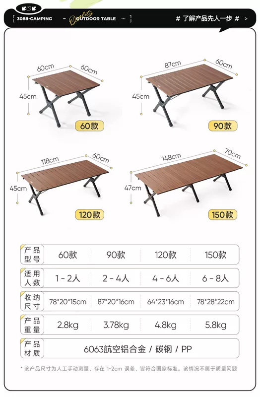 Bàn trứng cuộn gấp ngoài trời bằng hợp kim nhôm Bàn ghế dã ngoại cắm trại di động Bàn nhỏ cắm trại Bộ đầy đủ vật tư và thiết bị bộ bàn ghế gấp gọn dã ngoại bàn ăn nhựa gấp gọn