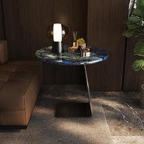 High-end Italian minimalist round luxury stone sofa side table light luxury high-end designer style modern simple marble