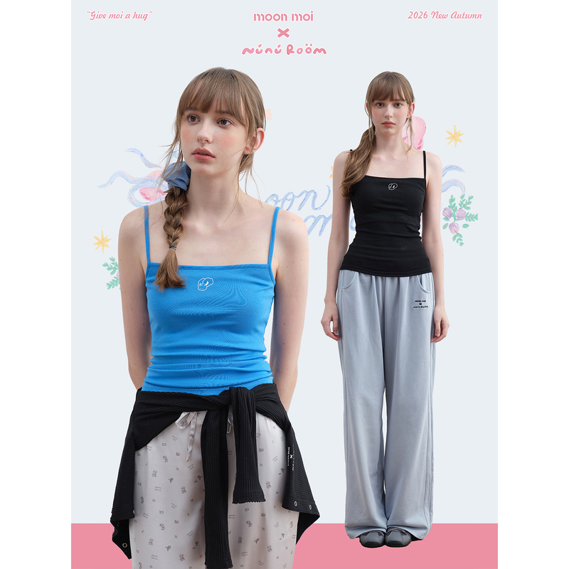 Moonmoi×Nunu Room/ Basic Printed Slim-Fit Camisole with Built-In Bra Pads