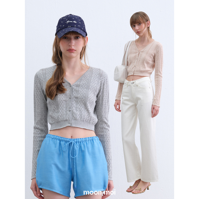 [Same Style as Zhao Lusi] Moonmoi / Lazy Weekend Hollow-Out Korean-Style Knitted Cardigan