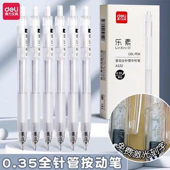 Deli Lecu 0.35mm Needle Tip Retractable Gel Pen for Lettering, Student Simple Ins-Style Practice Pen, Black Ink Pen