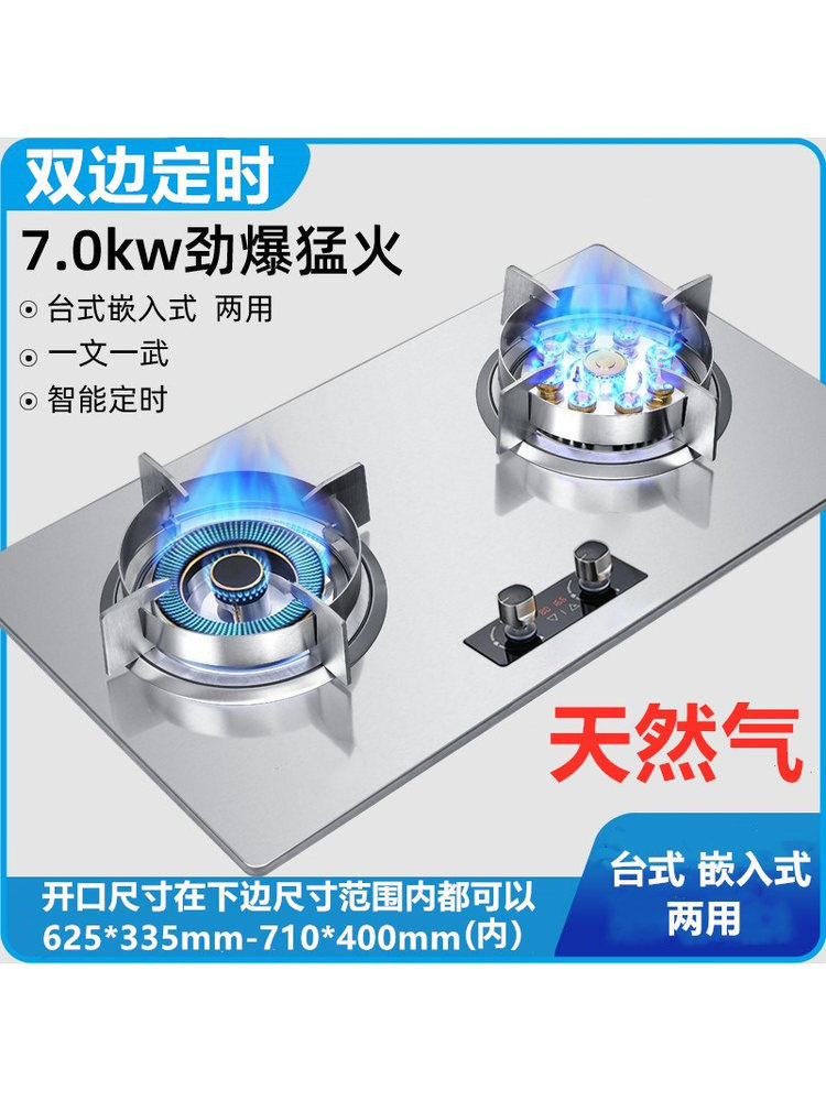 Haotaitai Gas Stove for Home Use, Dual-Burner, Natural Gas, Embedded, Energy-Saving Gas Stove, Liquefied Gas, Tabletop Gas Stove