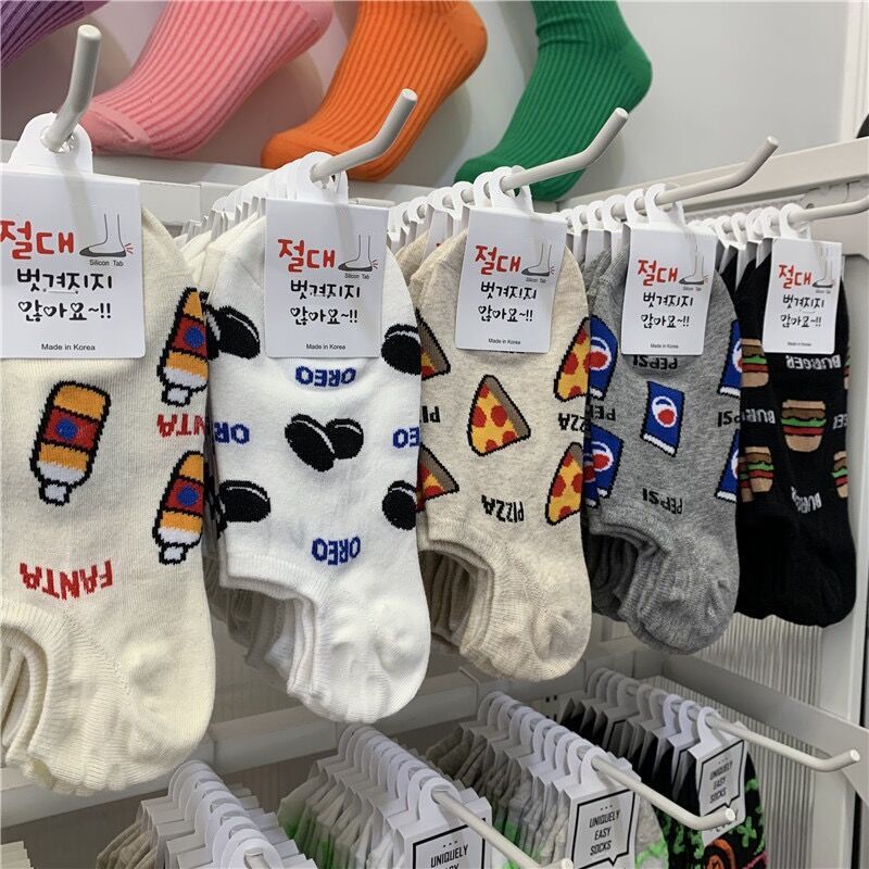 [10 Pairs] Korean Dongdaemun Socks for Women, Summer Thin Breathable Ankle Socks, Invisible Hamburger Boat Socks, Cute