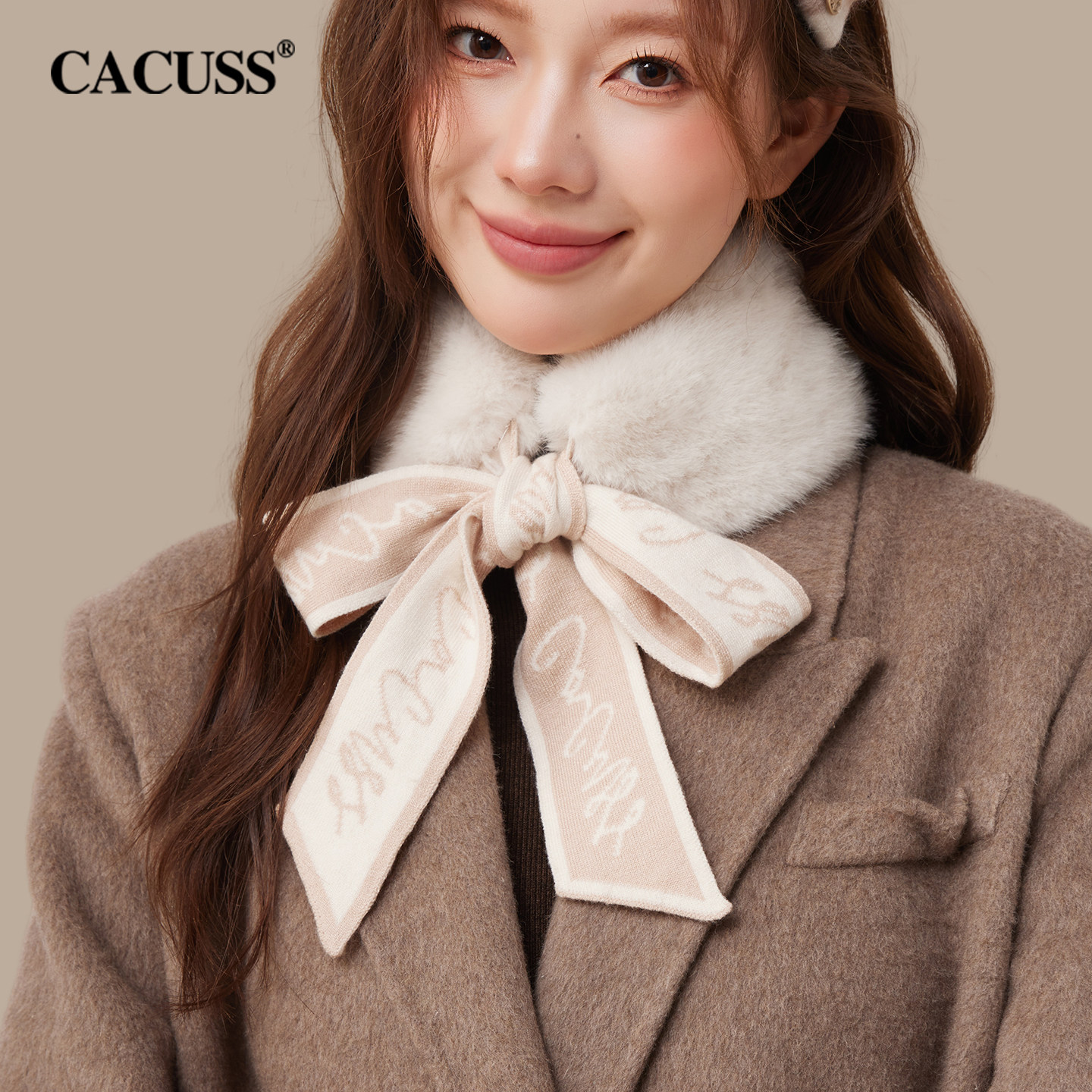 CACUSS Women's Plush Neck Warmer, Autumn/Winter New Style Knitted Cross Scarf, Warm Fur Collar, Neck Protector, Cold Protection