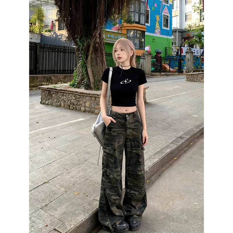 American Retro Hot Girl Style Right-Shoulder Short-Sleeve T-Shirt for Women 2026 Summer New Slim-Fit Crop Top Black Short Top