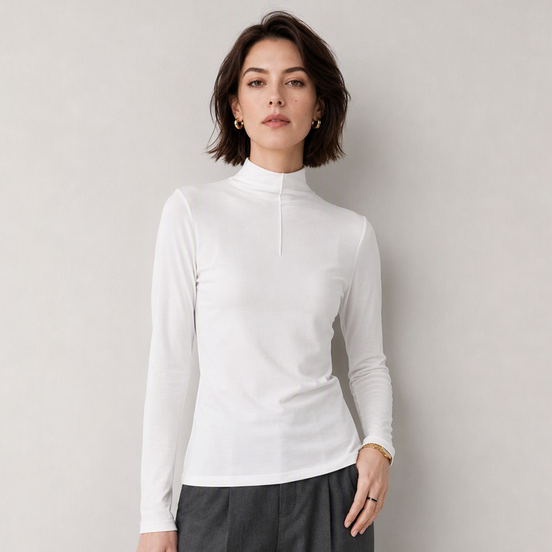 Sw Day Cashmere Mulberry Silk Half-High Collar Long-Sleeve Base Shirt for Women, Slim Fit T-Shirt, New Autumn Style Inner Wear Top