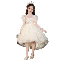 Super Fairy Girl Dresses Flowers Little Girl Birthday Party Princess Dresses Front Short Rear Long Host Piano Performance Suit