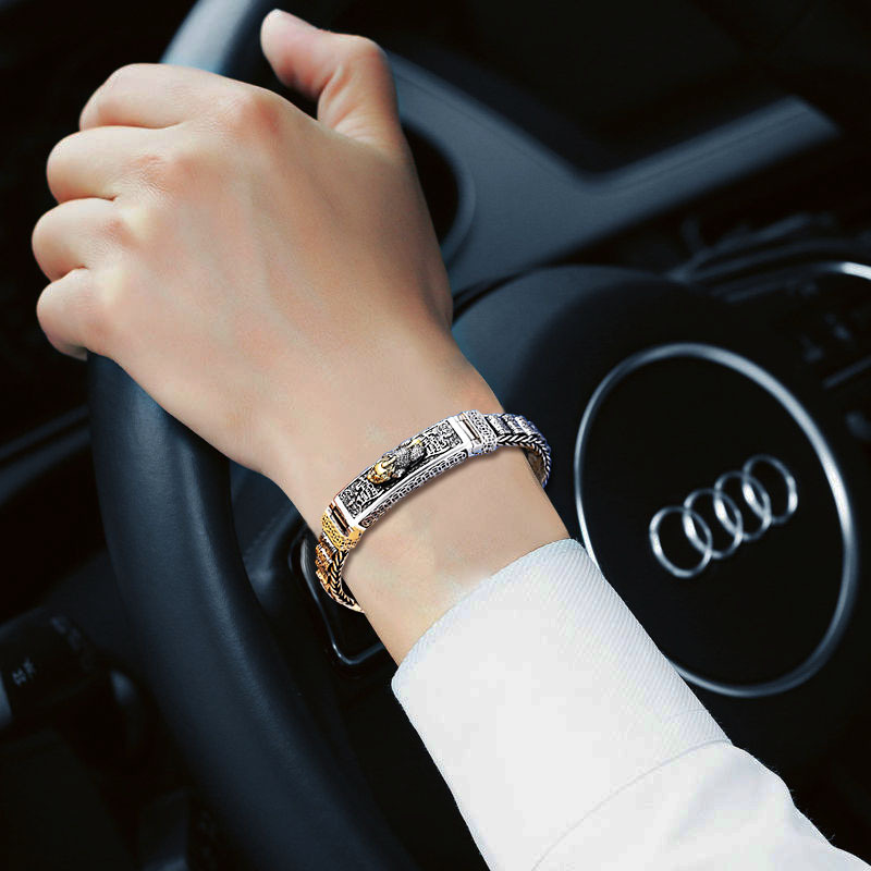 S925 Silver Chinese Style Pixiu Bracelet for Men, Wealth-Attracting and Fortune-Turning High-End Gift Jewelry, Rotatable Bracelet