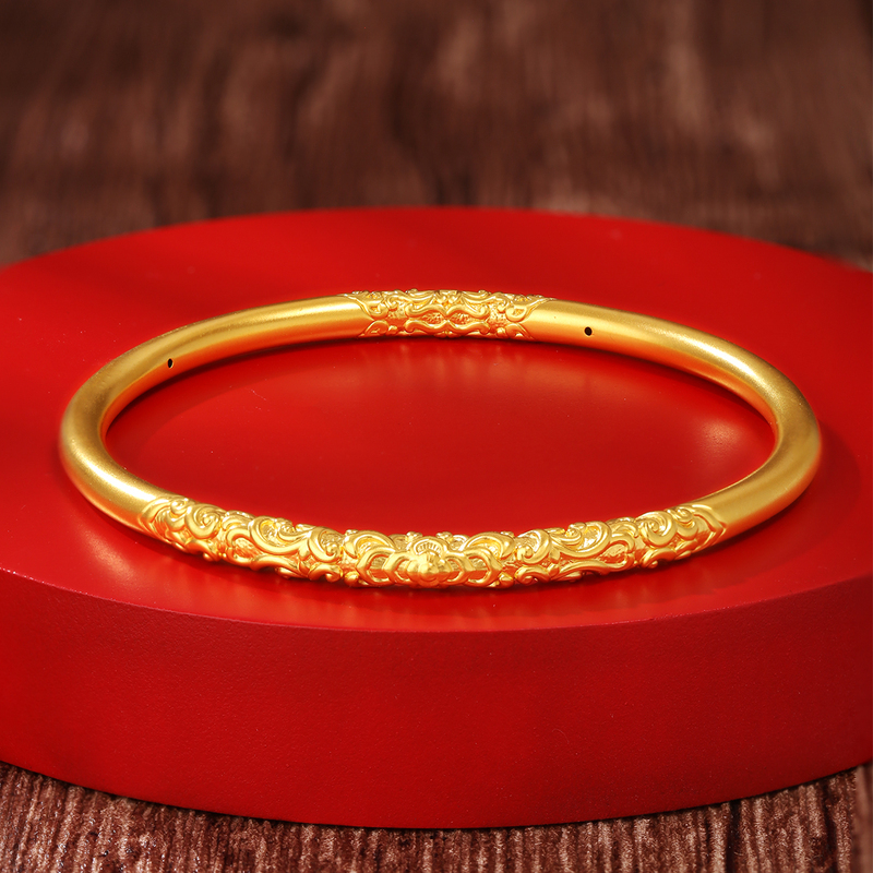 Gold Scroll Pattern Bracelet for Women, Pure Gold 999, Vintage Plain Gold Bracelet, Heritage Gold Bracelet, Gift for Mom