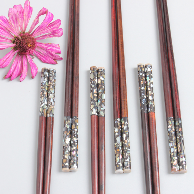 Shells inlaid with acid branches wood chopsticks for home high face value new solid wood Southeast Asian handmade red wood Chinese chopstick strips-Taobao