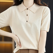 Ice silk short-sleeved t-shirt womens sweater 2024 new summer thin loose half-sleeved style polo collar top