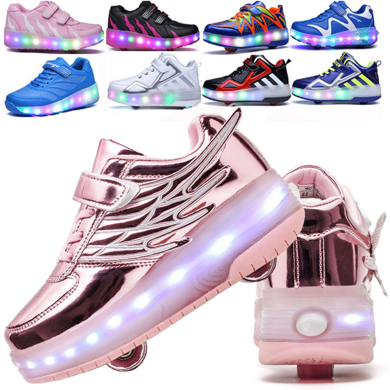 Two-wheel rambling shoes boys and girls roller skating shoes with wheels pulley shoes students girls invisible children