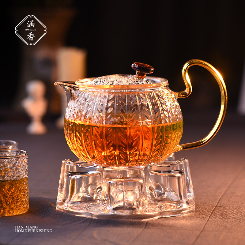 Light luxury flower teapot set afternoon tea glass tea set candle heating fruit teapot female English flower tea cup set