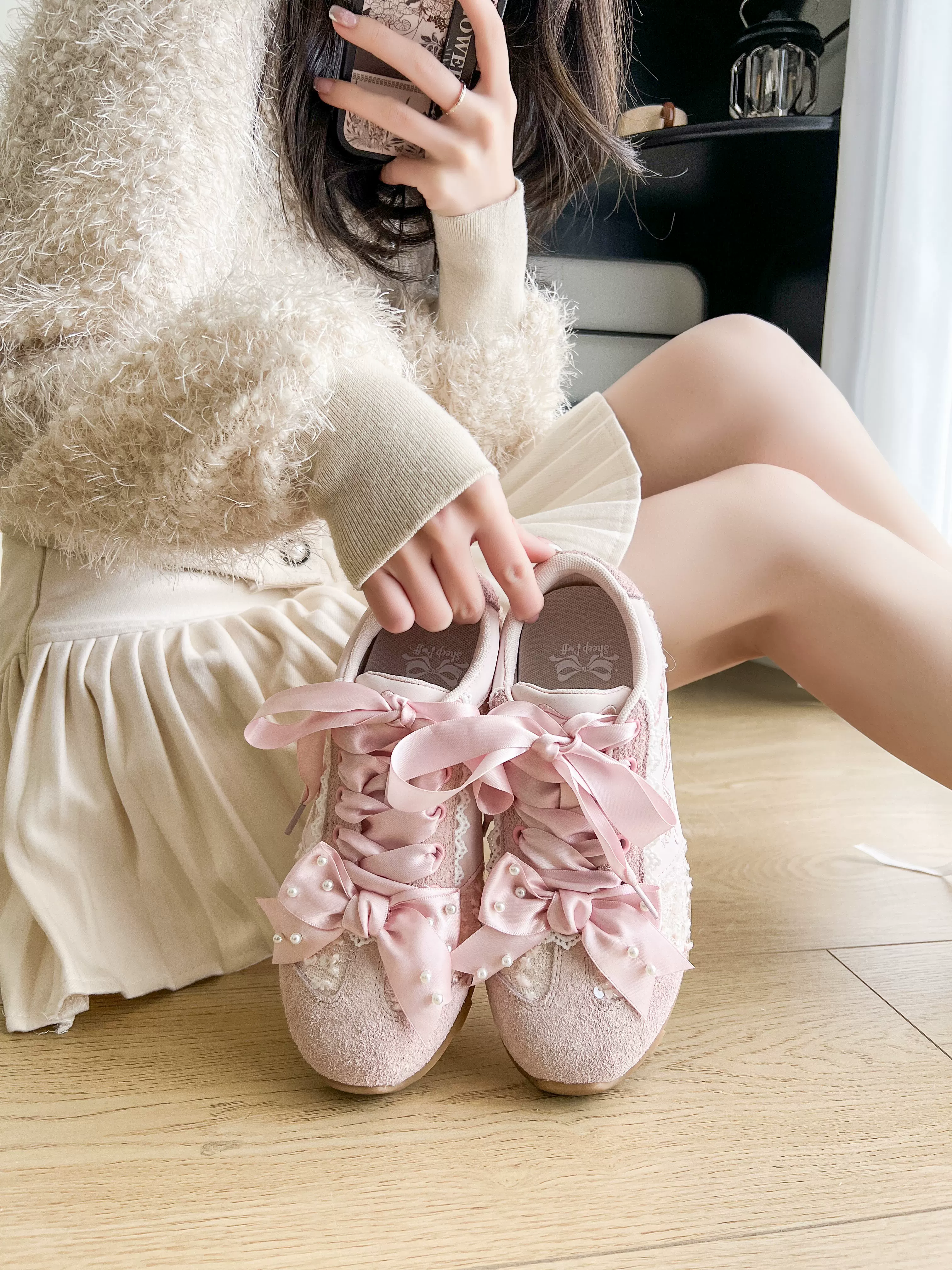 [Готовый запас] Ботинки для бега Pearl Angel Sheep Sports Moral Training Shoes Lo Running Girls Sports Shoes Ballet Leather